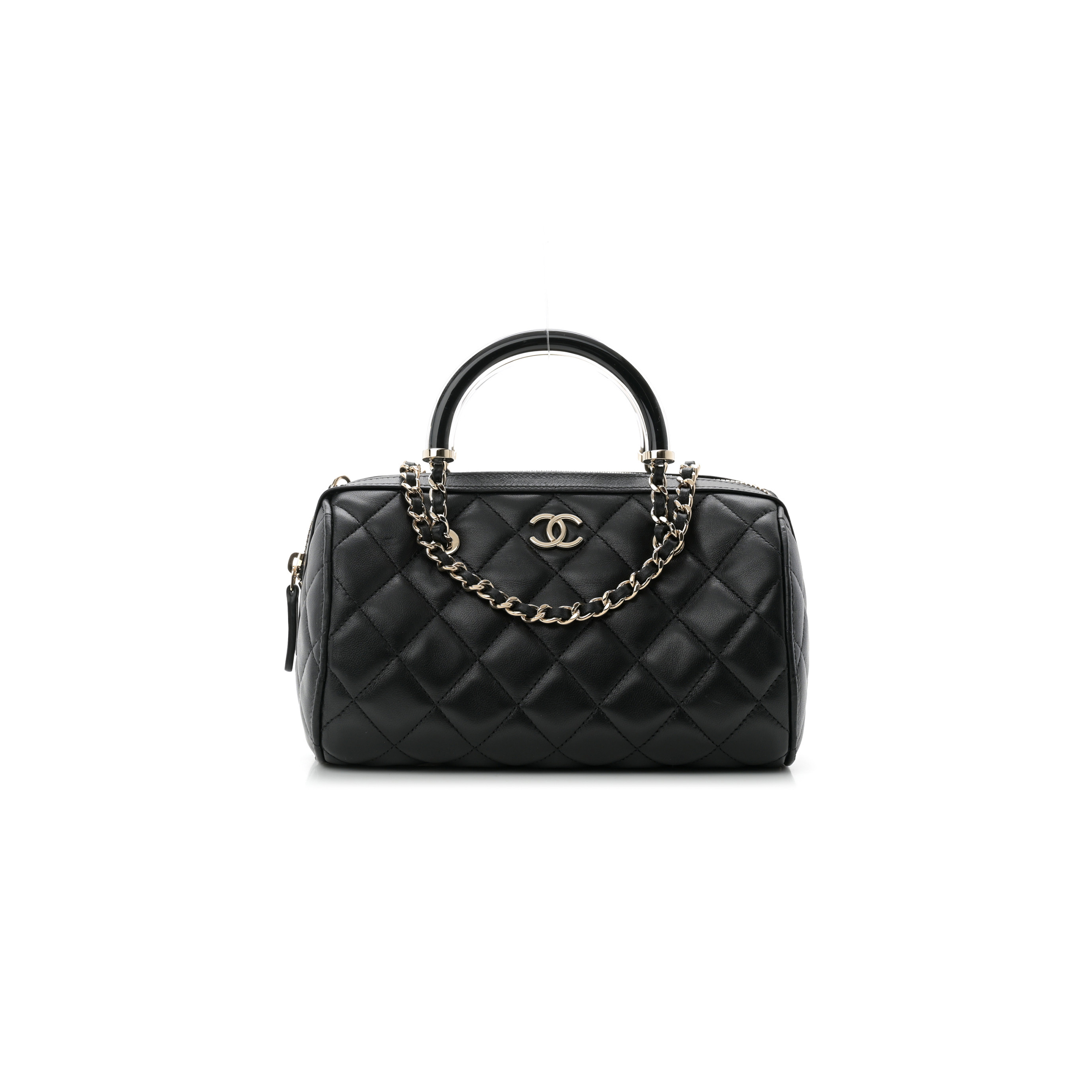 Ch*el lambskin quilted mini bowling bag black ap4411 (18.5*11.4*4cm)